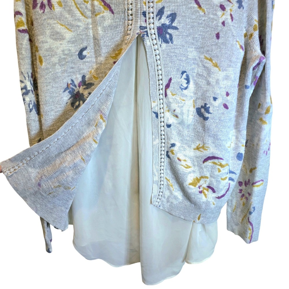 Lucky Brand Sweater Top‎ Tunic Floral Chiffon Sz XL Gray - Picture 5 of 16